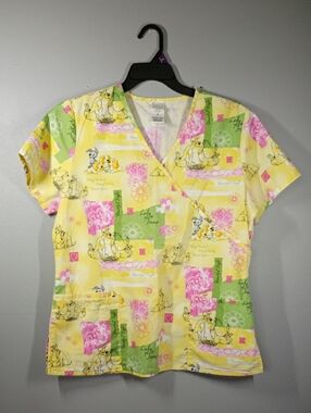 Disney Women's Yellow Floral  Scrub Top Size Medium